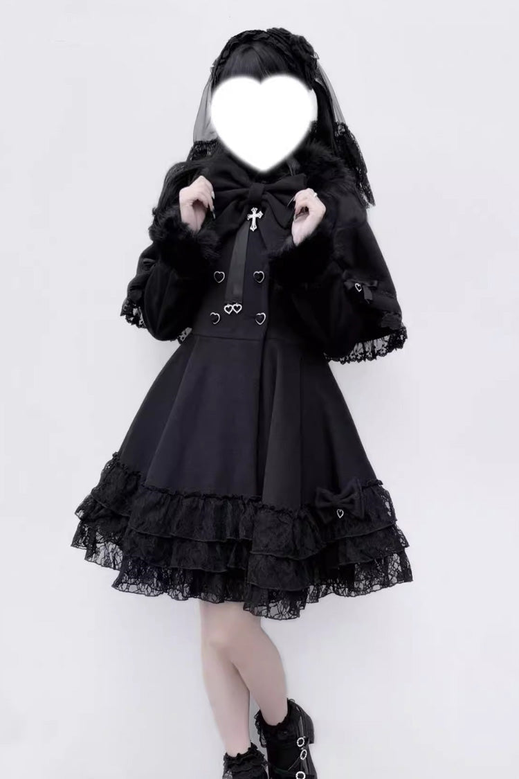 Jirai Kei Coat with Removable Cape and Bowknot - Magician Style - Long Sleeve