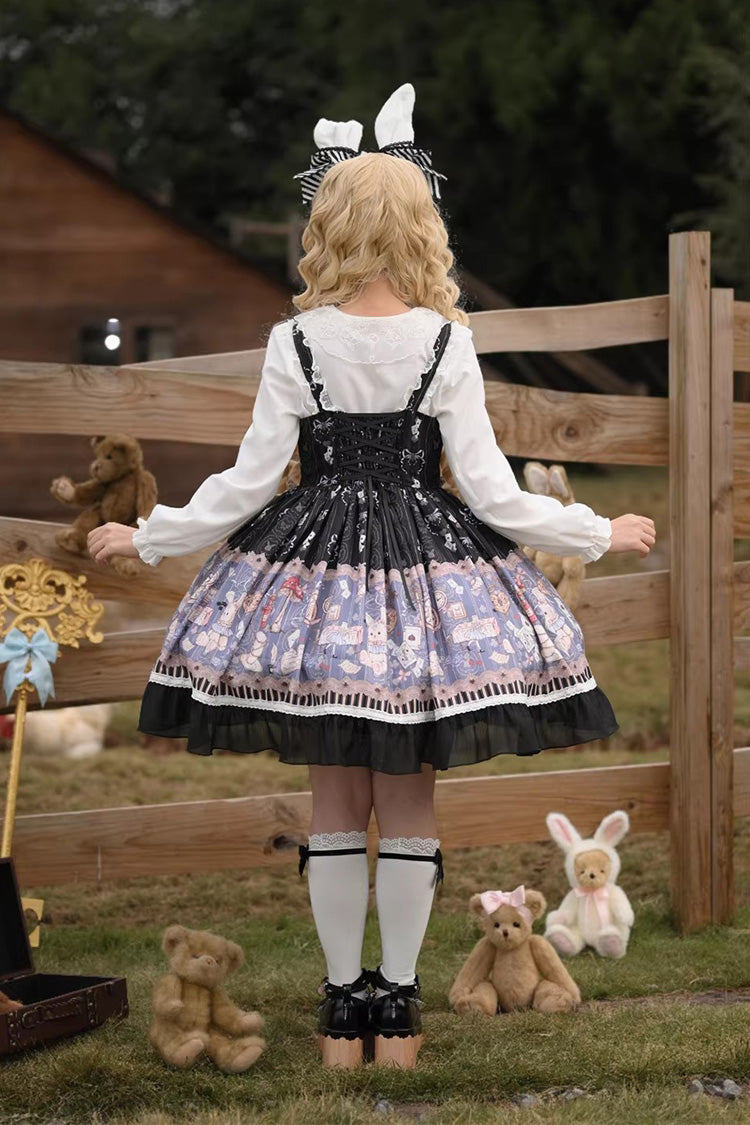 Square Collar Sleeveless Printed Bow Gothic Dress - Alice's Fantasy Tale