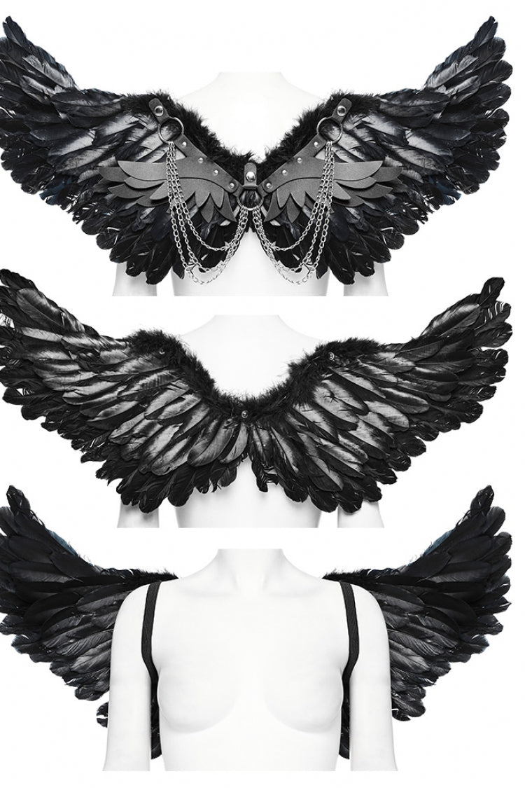Women's Steampunk Feather Wing Harness with Artificial Leather Stitching in 2 Colors