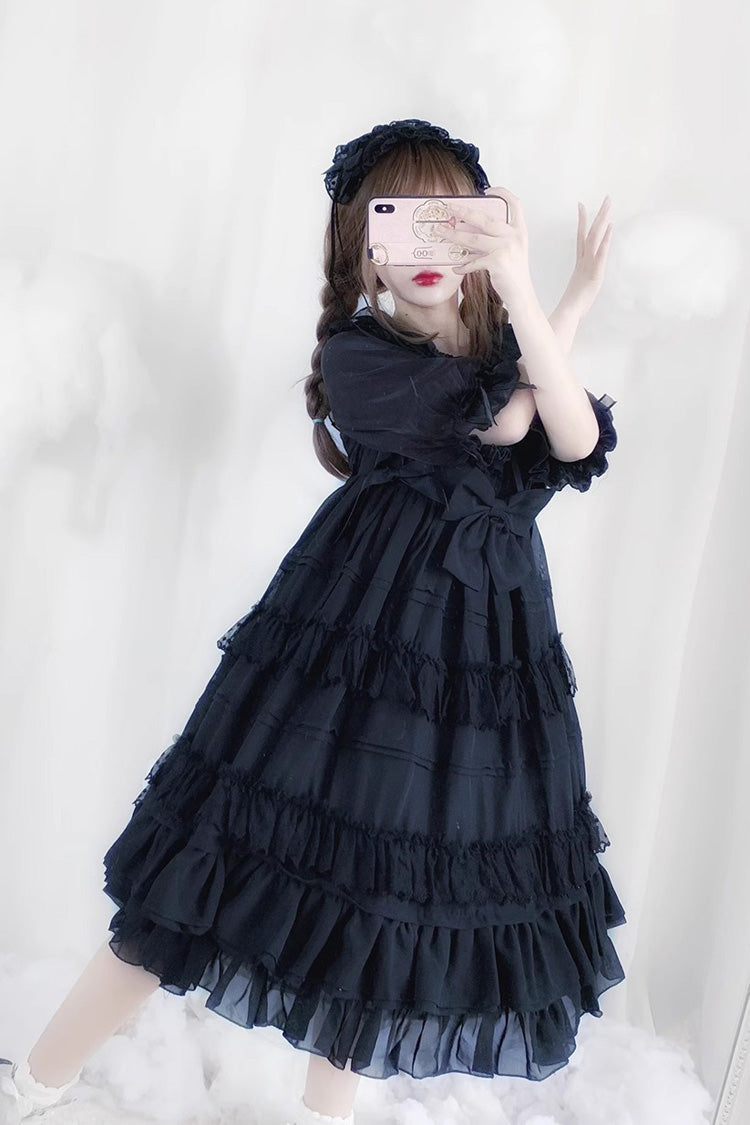 Gothic Lolita Dress with Short Sleeves Bowknot and Ruffle Trim