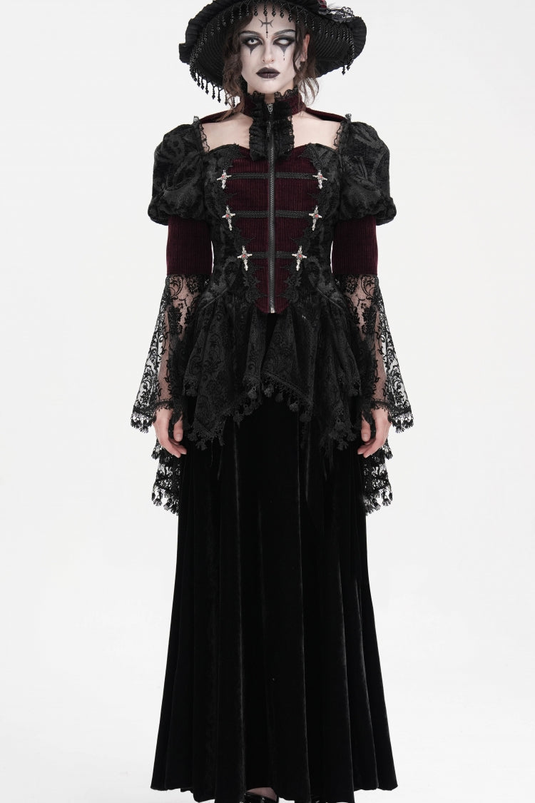 Maroon Mesh Lace Tassel Gothic Overcoat