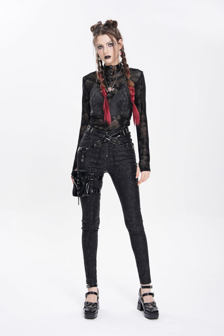 Punk Trousers with Leg Bag and Buckle Straps - Gothic Edge