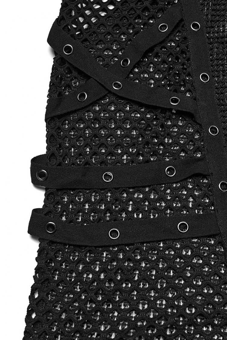 Punk Eyelet Mesh Tee for Men with Extended Sleeves