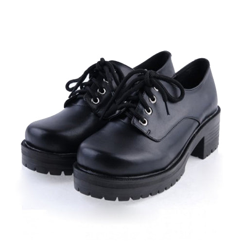 Lolita Platform Shoes with Round Toe and Military Design