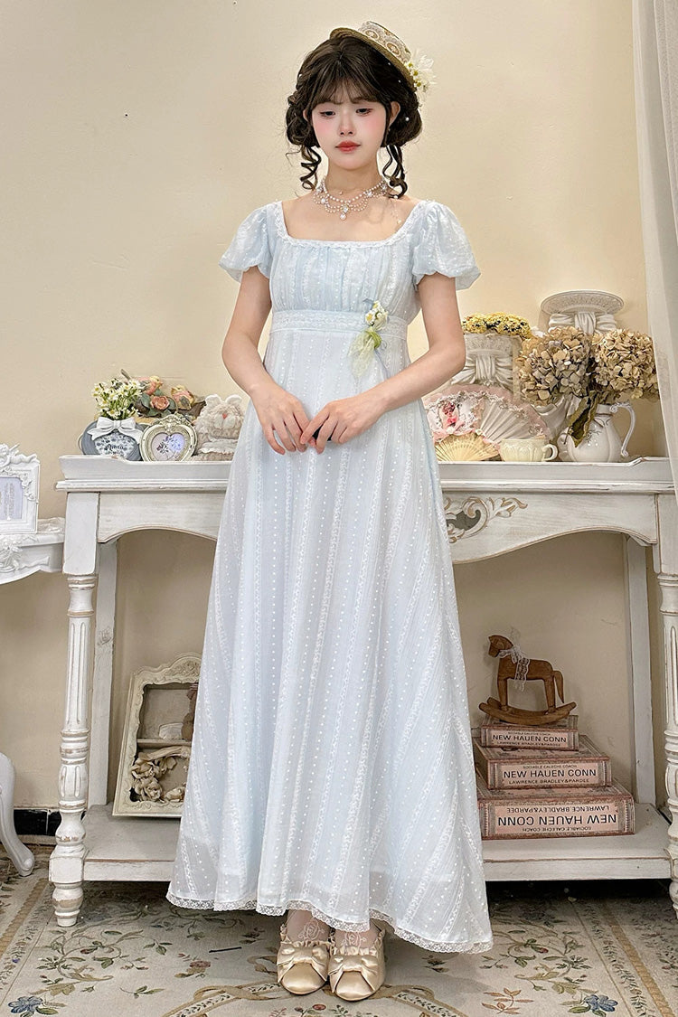 Azure Square Neck Short Sleeve Jacquard Frilled Lace Elegant Lolita Gown
