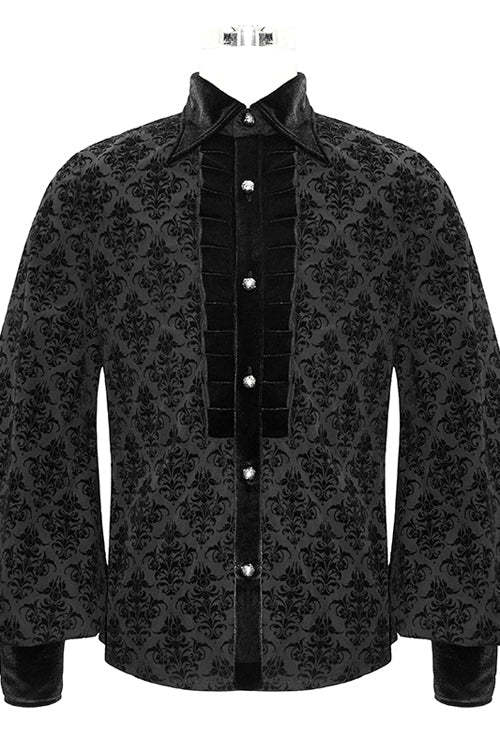 Men's Gothic Blouse with Court Pattern, Flocking and Lantern Sleeves