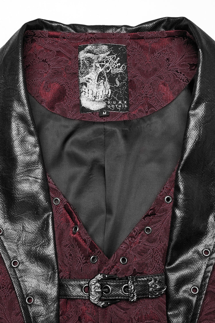 Crimson Noir Sleeveless V-Neck Buckle Jacquard Gothic Vest for Men