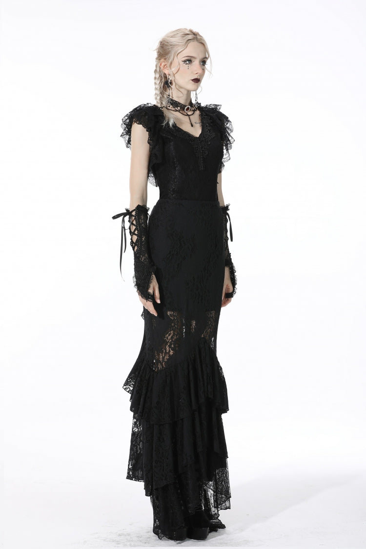 Midnight Lace-Trimmed Crop Top with Deep Plunge Neck