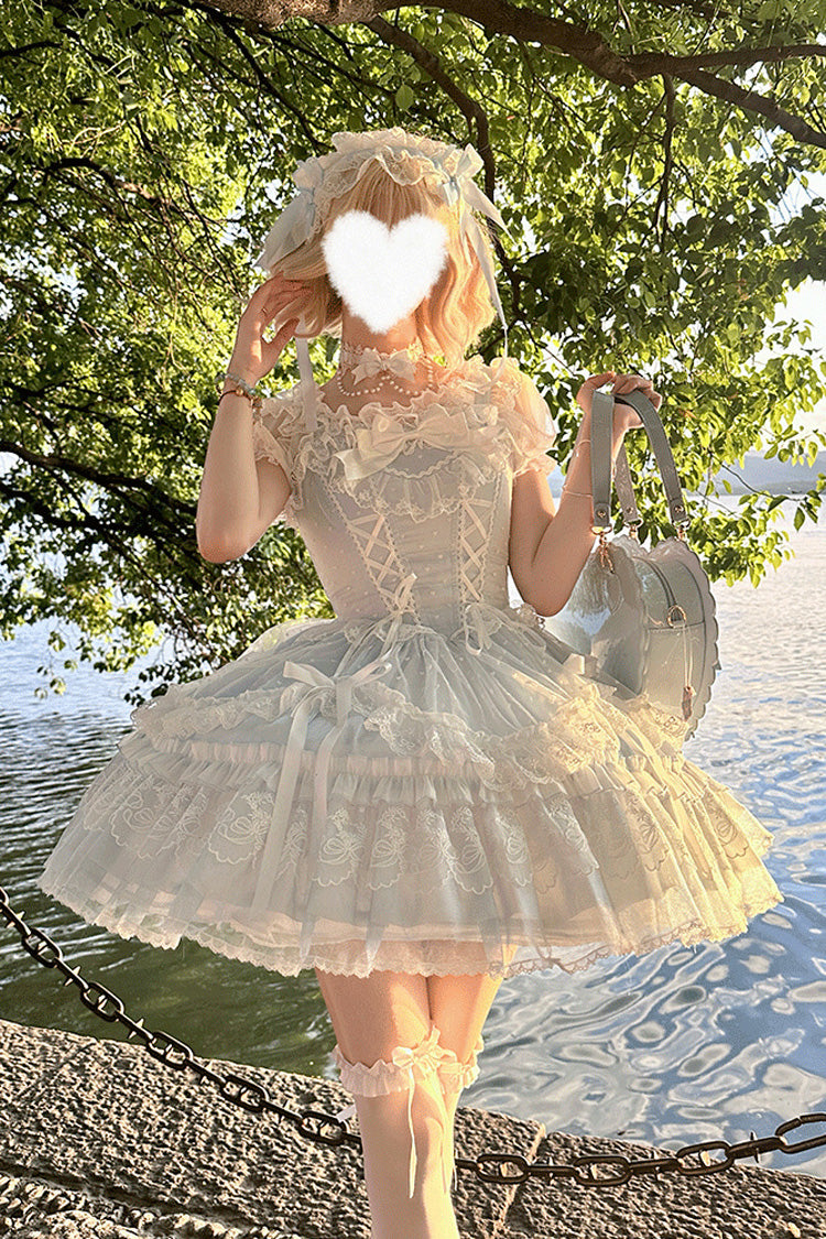 Ruffled Bowknot Lace-Up JSK with Sweet Lolita Charm - Candy House