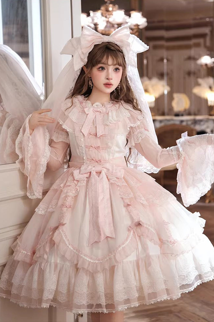 Candy Flavor Round Collar Short-Sleeve Ruffle Bow Lace Elegant Lolita OP