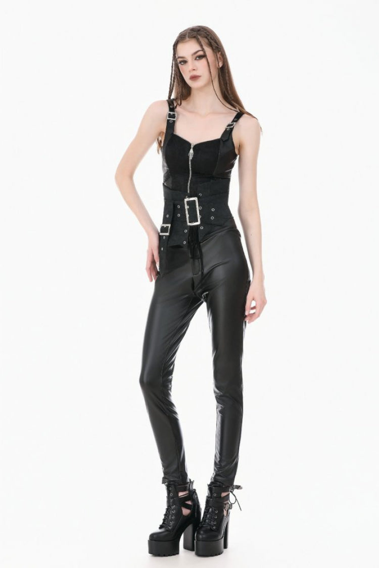 Washed Black Lace-Up Eyelet Punk Asymmetric Corset Waist Belt for Women
