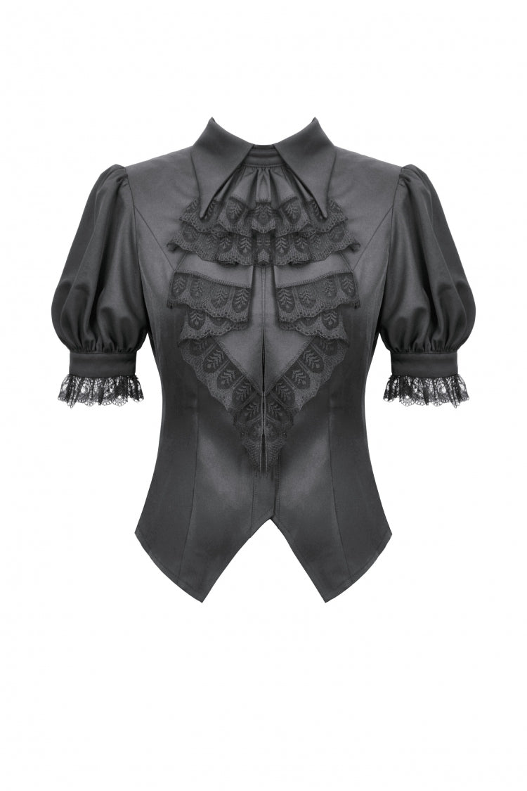 Lapel Collar Puff Sleeve Blouse with Removable Cravat - Gothic Edge