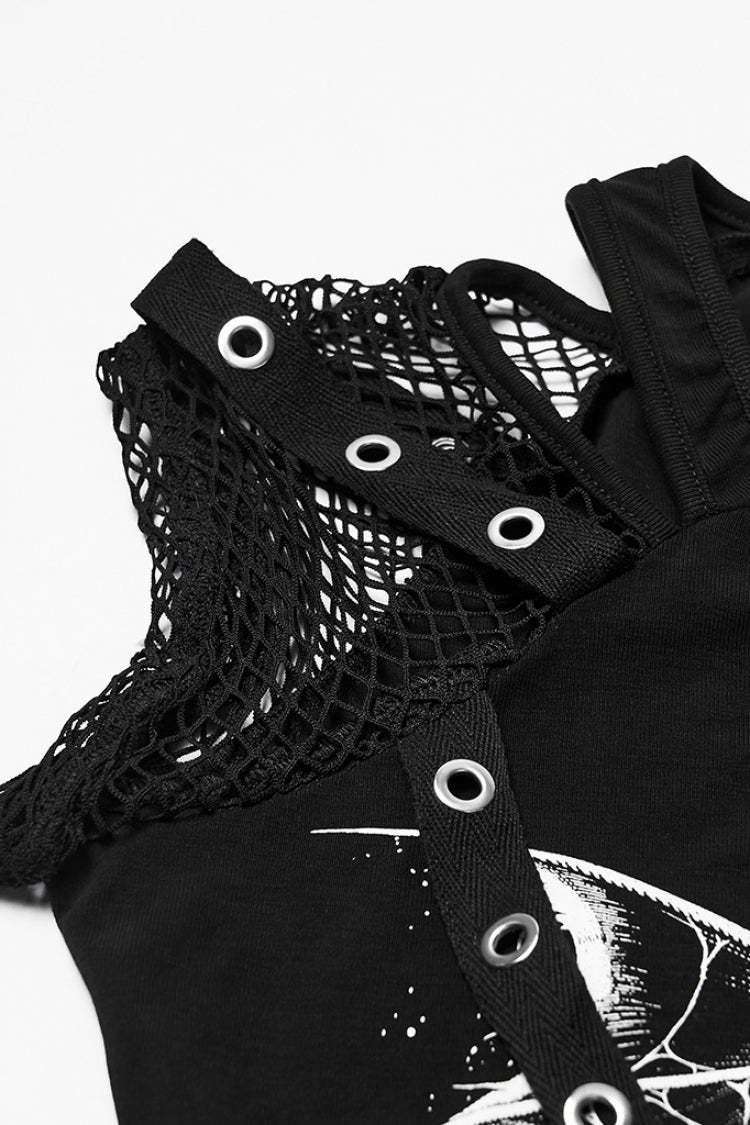 Punk Tee with Spliced Mesh and Strappy Details