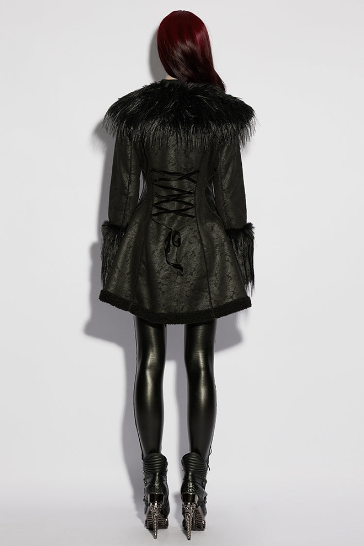 Buckle-Strap Gothic Coat with Plush Lapel - Gothic Edge