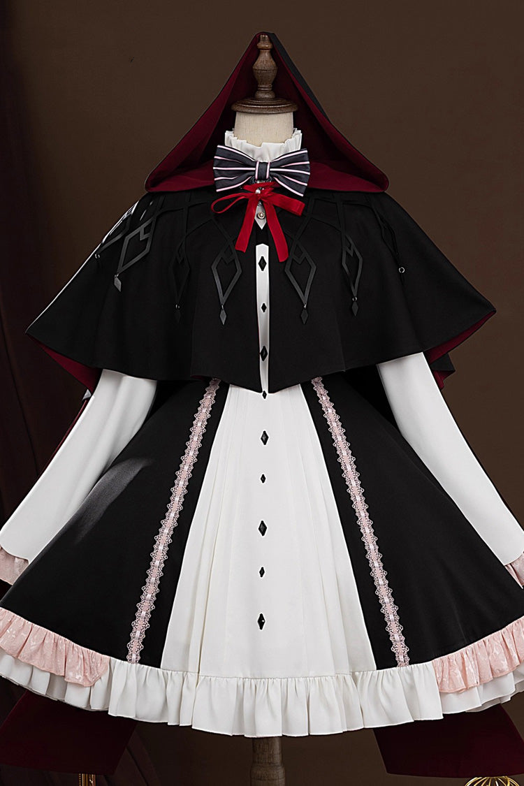 Gothic Lolita Dress Set with Ruffled Cardigan and Lace - Noir