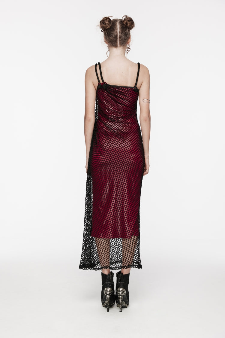 Crimson Gothic JSK Dress with Mesh Panels and Eyelet Accents