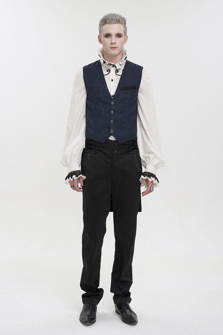 Azure Retro Non-Stretch Mid-Century Gothic Tuxedo Vest for Men