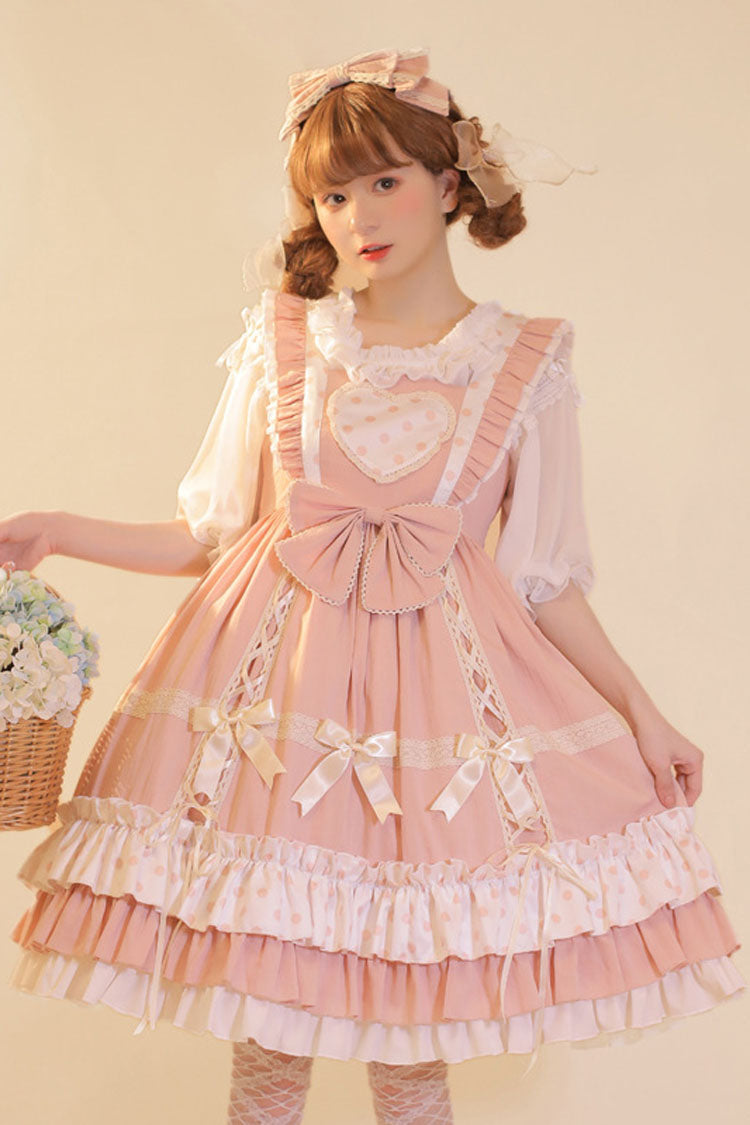 Affection Plaid Polka Dot Big Bow Sweet Lolita Dungaree Dress