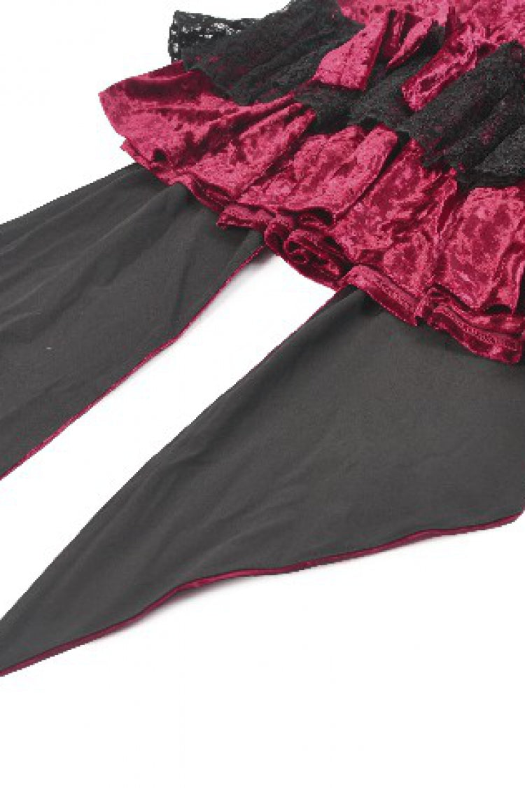Maroon Corset Velvet Pointed-Tail Gothic Cami Mini Dress