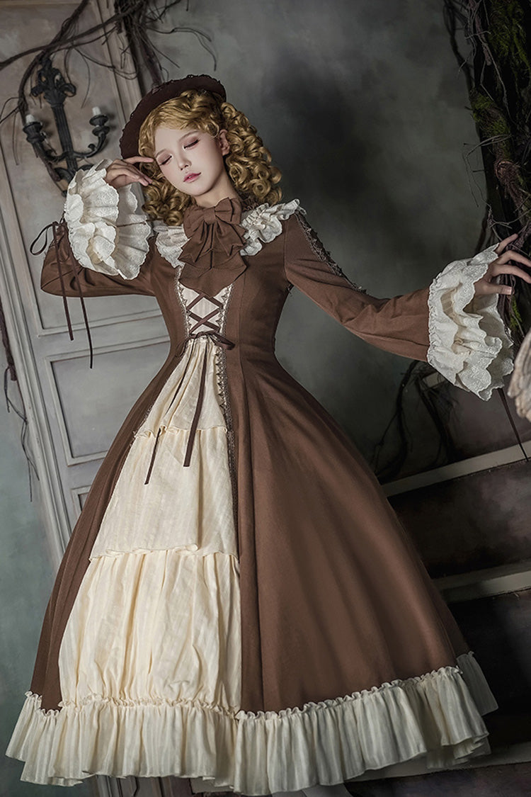 Sweet Lolita Dress Set with Trumpet Sleeves and Bowknot Lace-Up
