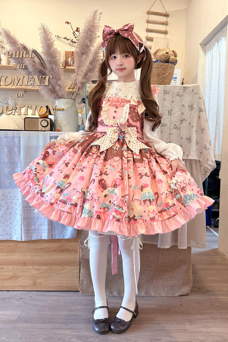 Bunny Tea Party Sleeveless Print Ruffle Bow Casual Lolita JSK