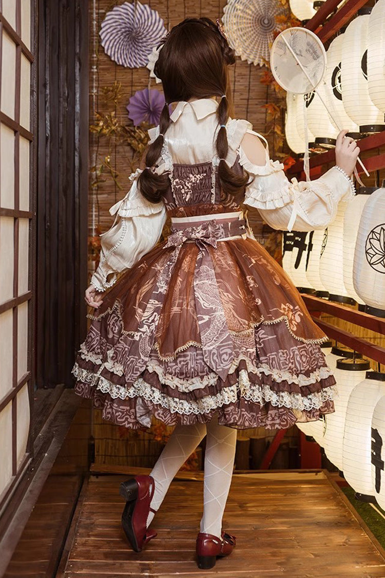 Chinese Style Lolita JSK Dress with Ruffle Lace and Print