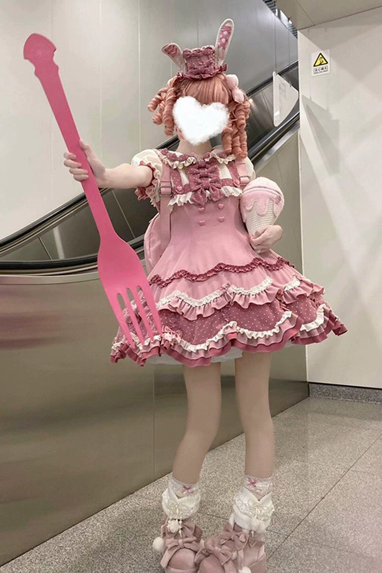 Bunny Parfait Short-Sleeve Multi-Layer Ruffle Bow Lolita Dress
