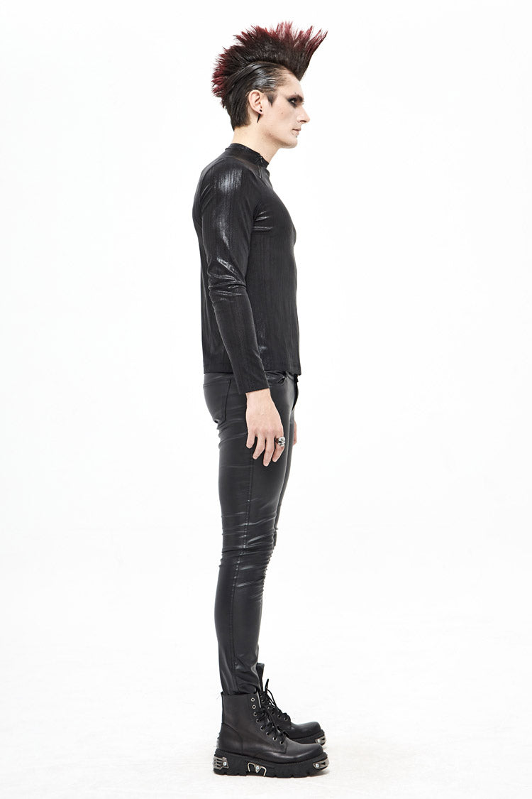 Slim Steampunk Long-Sleeve Top with Zip Neckline for Men - Noir