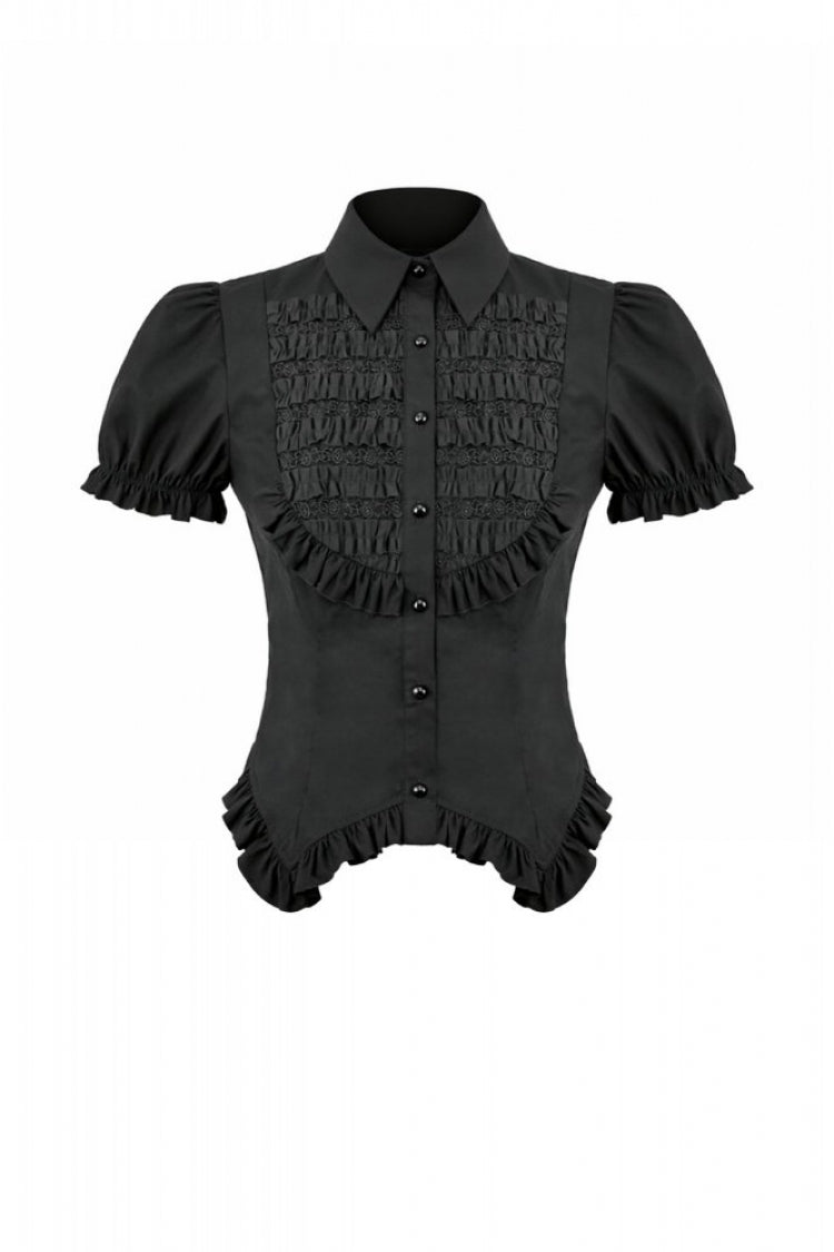 Victorian Slim Blouse with Ruffled Puff Sleeves - Gothic Edge
