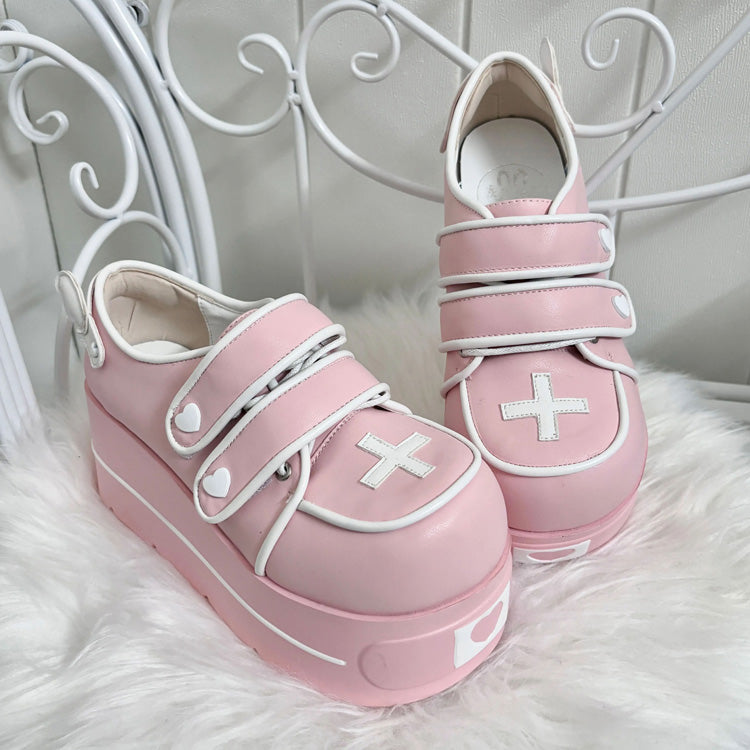 Sweet Lolita Platform Shoes with Heart Design and Double Straps - Three Colors
