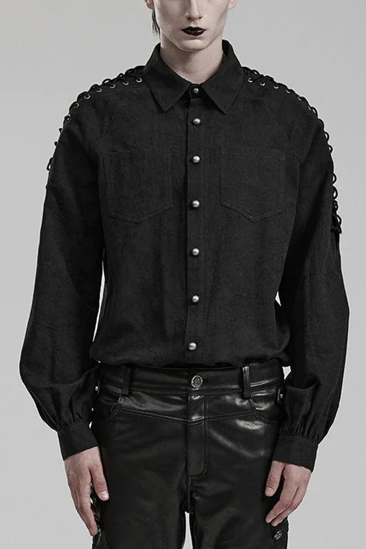Gothic Men's Blouse with Puff Sleeves and Shoulder Straps - Two Shades