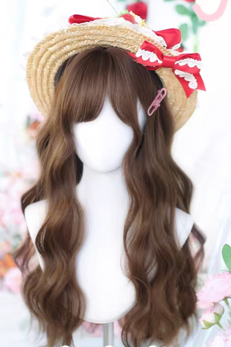 Japanese Style Brown Wavy Daily Sweet Lolita Wig with Light Airy Bangs