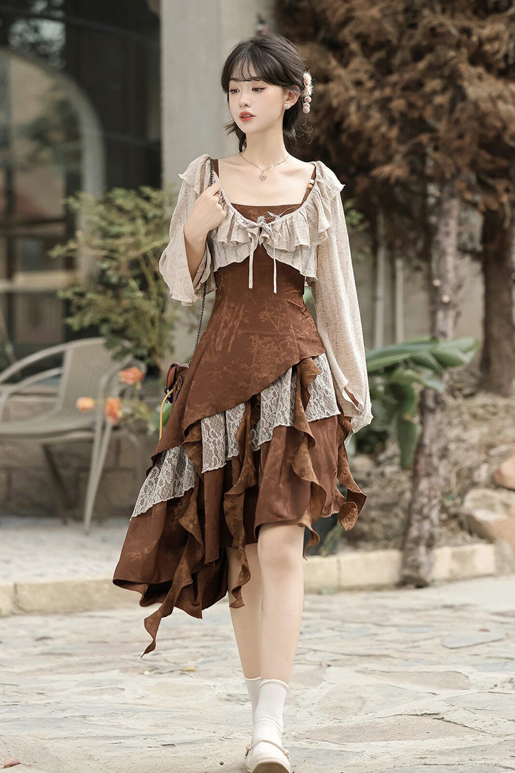 Chocolate Printed Asymmetric Punk JSK Set - Dune Traveler
