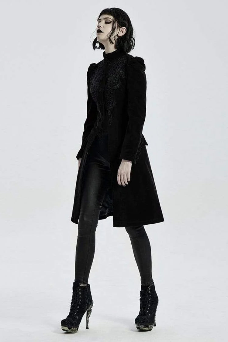 Victorian Floral Gothic Overcoat with Stand Collar and Long Sleeves