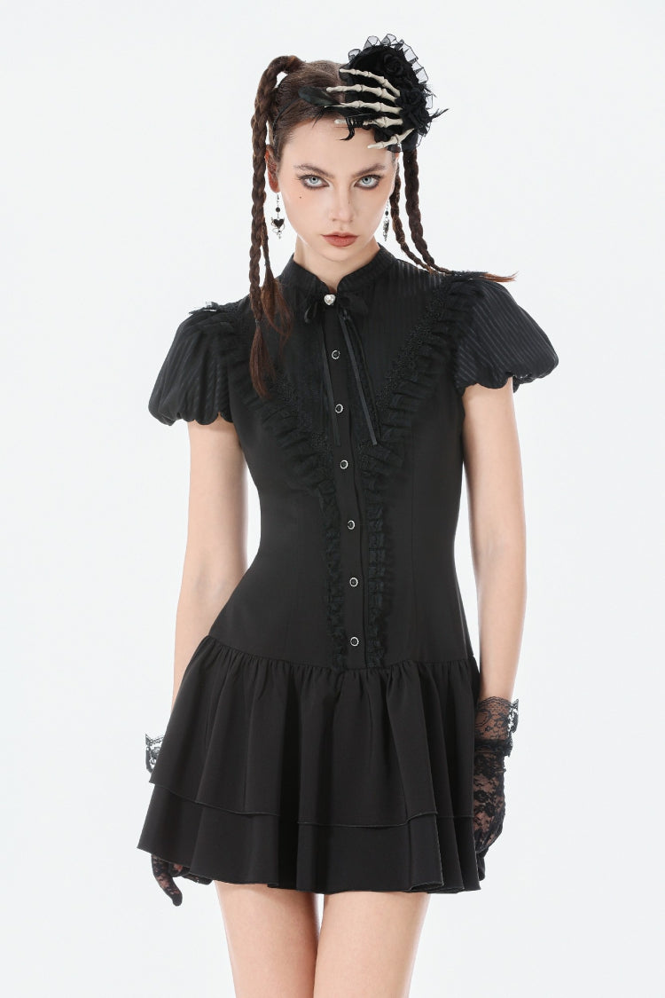 Lolita Dress with Bow Trim and Lace-Up Front