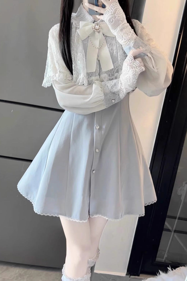 Shawl Lace Chiffon Long Sleeves Lace Slim Jirai Kei Dress