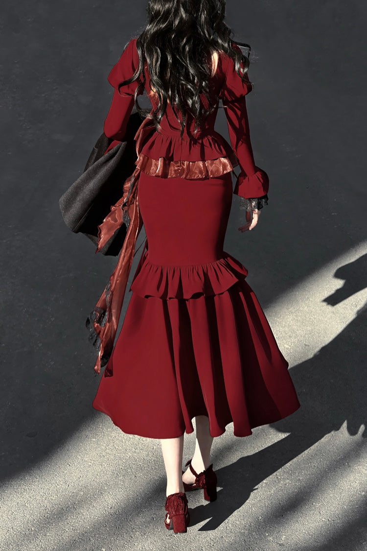 Ruby Mermaid Silhouette Lolita Dress with Bow Details