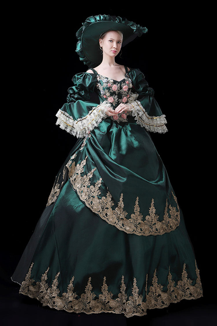 Victorian Lolita Dress with 3D Flower Embroidery and Trumpet Sleeves