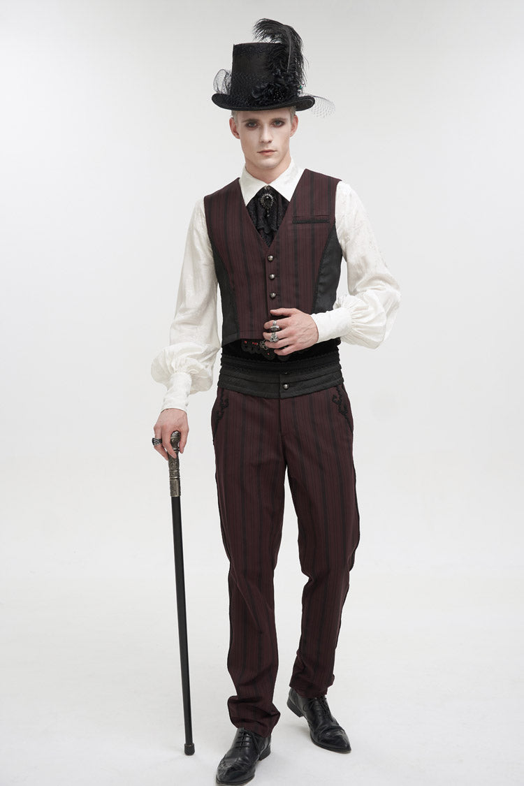 Burgundy Punk Tailcoat with Detachable Swallowtail and Texture