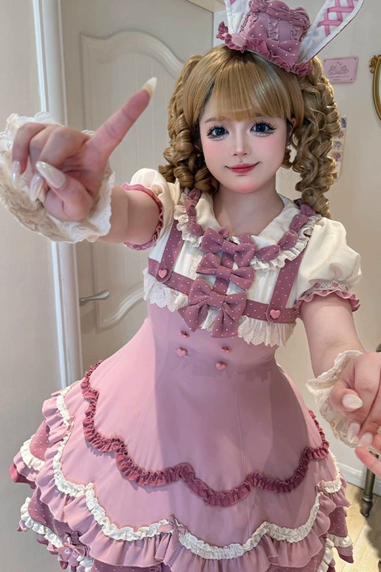 Bunny Parfait Short-Sleeve Multi-Layer Ruffle Bow Lolita Dress