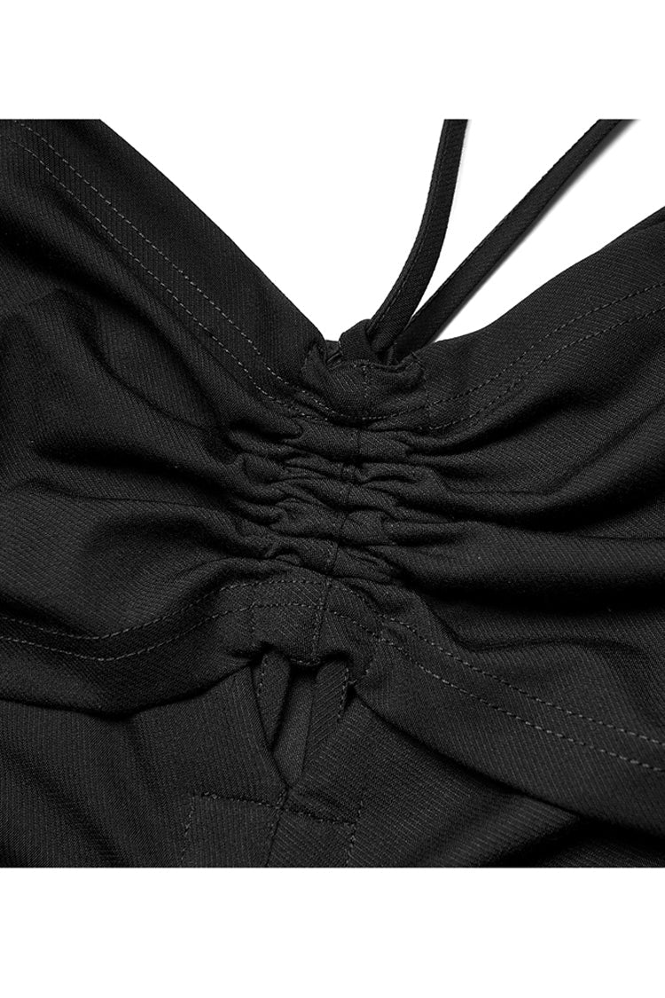 Punk Dress with Knitted Stretch Hollow Design Drawstring and Halter Neck