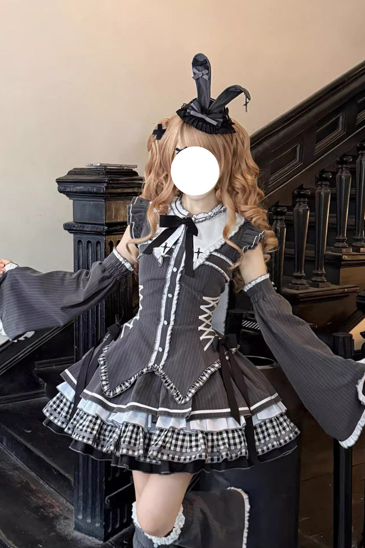 Detachable Hime Sleeve Lace-Up Gothic Dress Set - Berlin Covenant