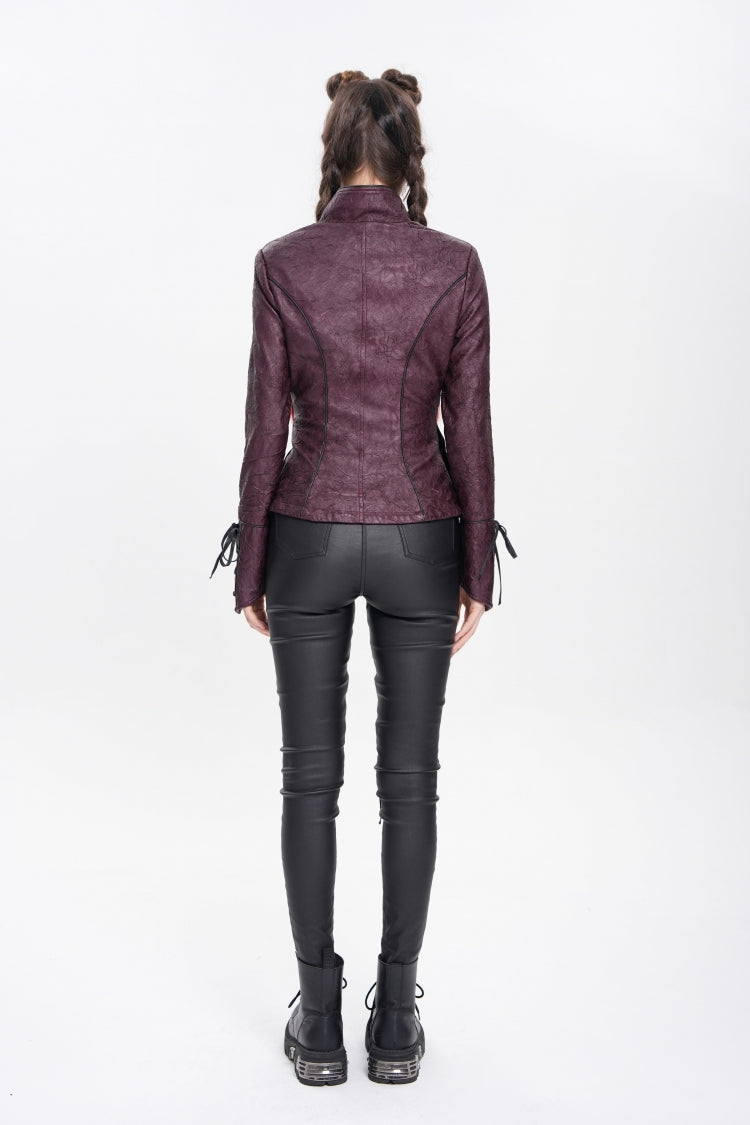 Burgundy Pentagram Buckle Punk Jacket