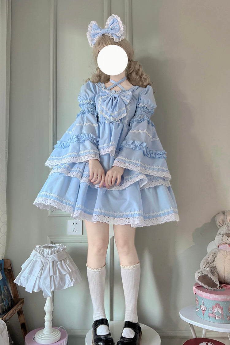 Azure Triple Detachable Sleeves Bow Lace-Up Sweet Lolita Gown