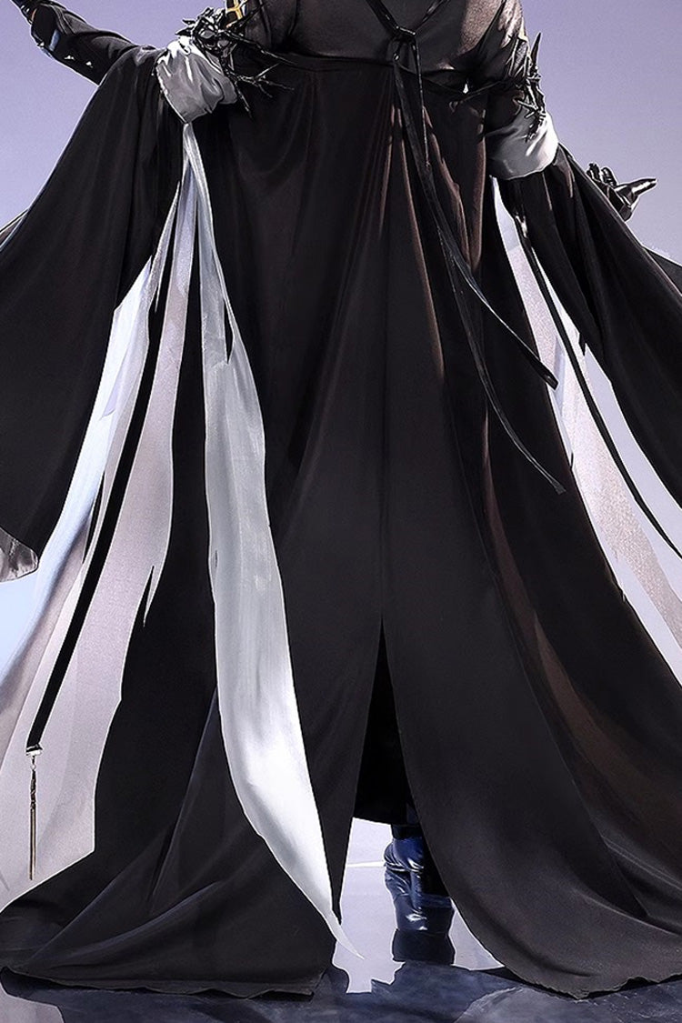 Stand Collar Lace-Up Set with Long Sleeves - Gothic Edge