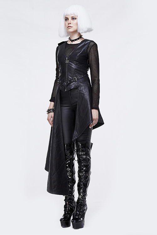 Asymmetric Sleeveless Punk Leather Dress