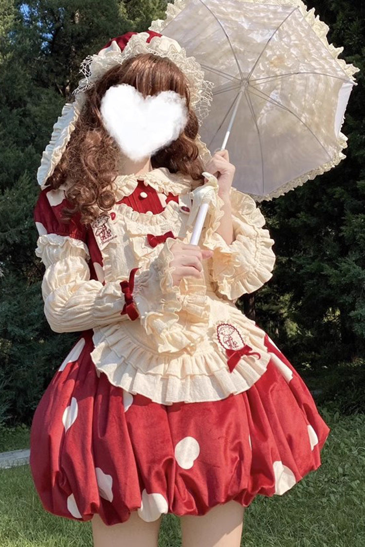 Crimson Sweet Lolita JSK with Mushroom Print and Bow Details
