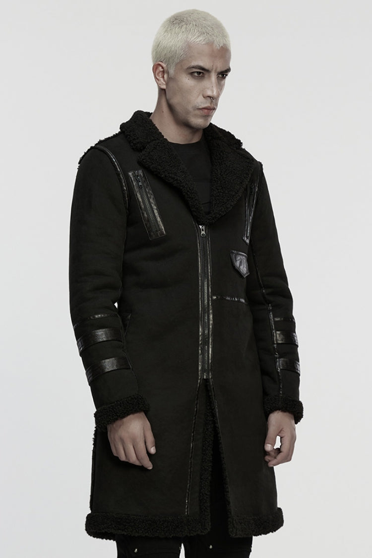 Asymmetric Zipper Jacket with Plush Lapel for Men - Gothic Edge