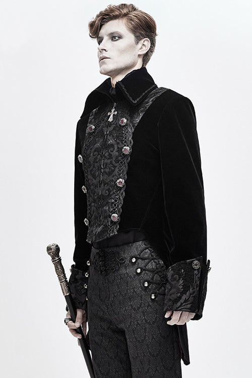 Men's Gothic Coat with Court Pattern, Velvet Lapel Collar