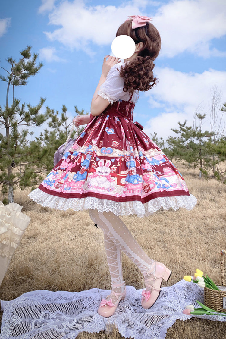Wine Doll Print Bow Sweet Lolita Jumper Dress